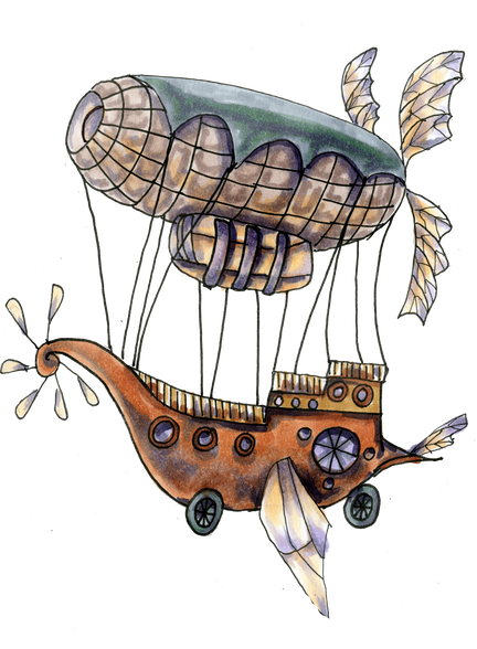 Watercolor Drawing of an Airship